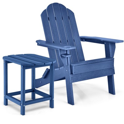 Tangkula 2 PCS Patio Folding Adirondack Chair Side Table Cup Holder HDPE Navy