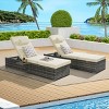 Outdoor Recliner Set of 2,Rattan Recliners With Adjustable Backrest,Table And Cushion,Recliner With Storage For Poolside-Cuddlewood - 2 of 4