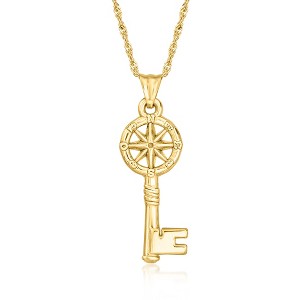 Ross-Simons Italian 18kt Gold Over Sterling Compass Skeleton Key Pendant Necklace Size 18 - 1 of 3