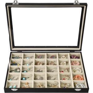 30-Grid Earring Organizer Tray with Clear Lid and Anti-Tarnish Protection - 1 of 4