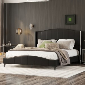 NicBex Queen Size PU Leather Upholstered Bed Frame with Wingback and Metal Bar Accents Headboard,Noise-Free,No Box Spring Needed,Easy Assembly - 1 of 4