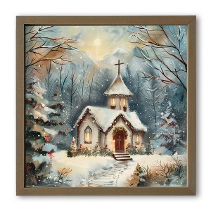 Creative Products Snowy Holiday Church 16 x 16 Brown Framed Print - 1 of 4
