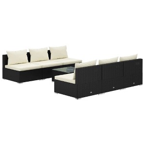 vidaXL Garden Lounge Set Black PE rattan, powder-coated steel, fabric, glass - 1 of 4