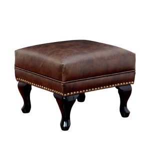 Simple Relax Leatherette Square Ottoman with Nailhead Trim in Rustic Brown - 1 of 4