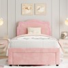 Twin Bed Frames with Smart LED Lights, Upholstered Bed Frame with Height Adjustable Bear Headboard, Velvet Princess Platform Bed Frame for Kids/Girls - 3 of 4