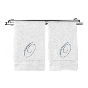 BC BARE COTTON Monogrammed Hand Towel, 100% Turkish Cotton - Set of 2 - White - Silver Script - 1 of 1