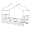 CAVINAS Twin Size Bed Frame, Wooden House Bed with Pull-Out Trundle, House-Shaped Bed for Kids, Teens, Girls, Boys - 2 of 4