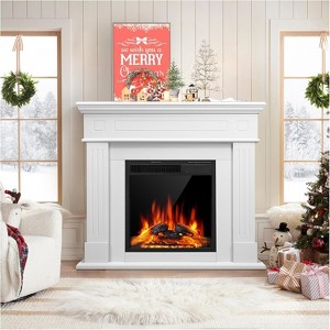 ZAFRO Electric Fireplace with Mantel Package Freestanding Fireplace Heater Corner Firebox with Log ,750-1500W,(Pearlwhite) - 1 of 4