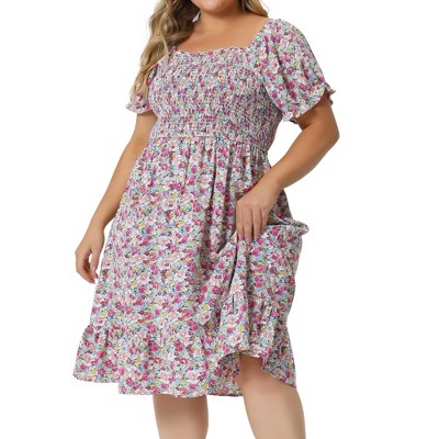 Agnes Orinda Women's Plus Size Casual Floral Short Sleeve Knee