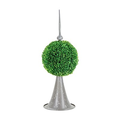 DSVIMOY Faux Boxwood Topiary Sphere on Metal Spire, Faux Plants for Home Garden Office Store Decoration, Green, 7"*7"*17"