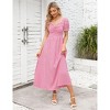 Womens High Waist Maxi Dress Sweetheart Smocked Neckline Short Puff Sleeve Plaid Casual Elegant Cute Dresses Button Down - 2 of 4