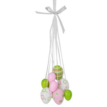Northlight 17" Floral Striped Spring Easter Egg Cluster Hanging Decoration - White/Pink