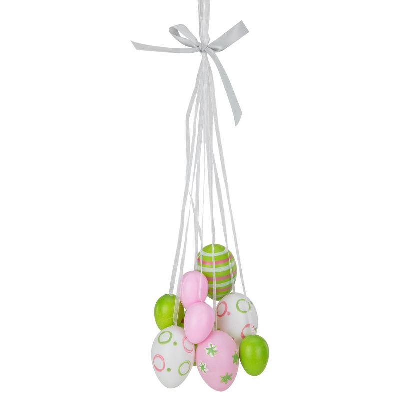 Northlight 17" Floral Striped Spring Easter Egg Cluster Hanging Decoration - White/Pink, 1 of 6