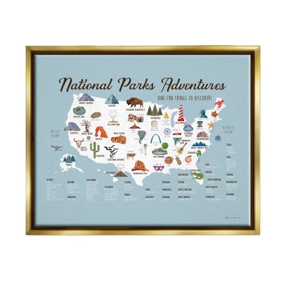 Stupell Industries National Parks Adventures USA Map Framed Canvas