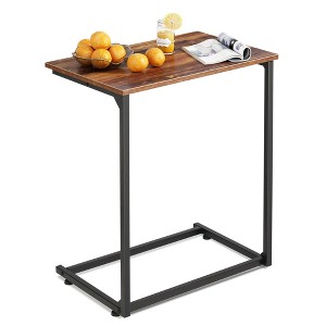 C-Shaped End Table, Small Side Tables for Sofa, Wide Couch Table That Slide Under, Laptop Snack Table - 1 of 4