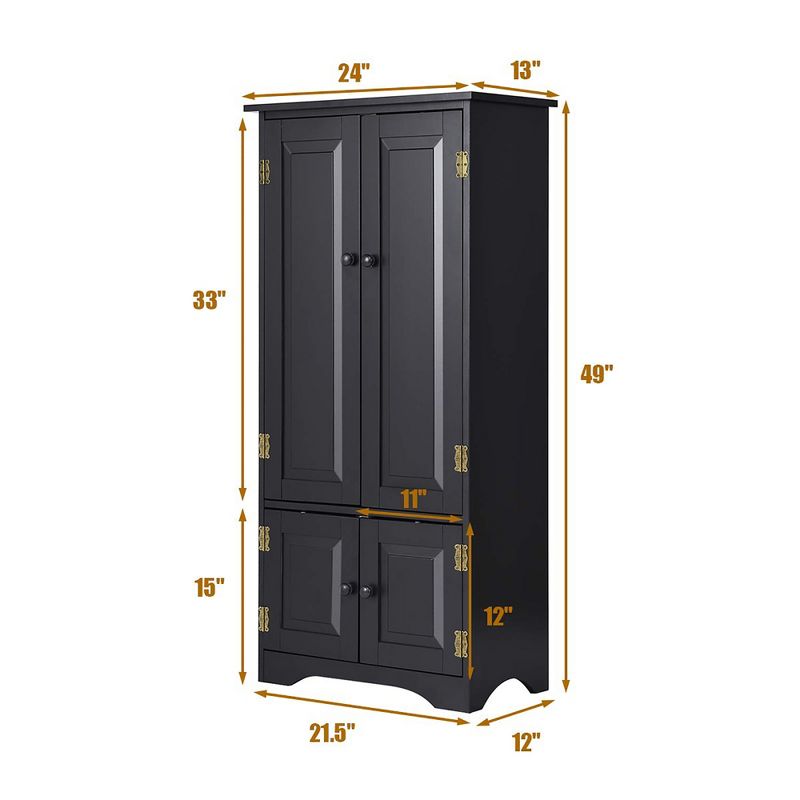 Costway Accent Storage Cabinet Adjustable Shelves Antique 2 Door Floor Cabinet Black, 3 of 11