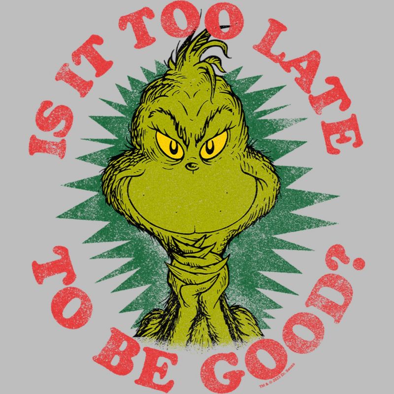 Women's Dr. Seuss Christmas The Grinch Is it too Late T-Shirt, 2 of 4