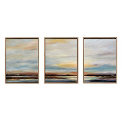 Carolina Sunset Triptych Gold Framed Canvas Wall Art Set