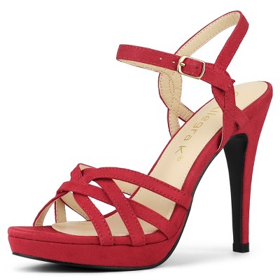 Allegra K Women's Strappy Platform Heels Stiletto Heels Sandals Red 7 ...