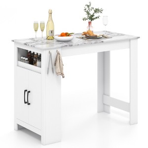 Tangkula 47" Long Counter Height Table Bar Table Faux Marble Pub Table w/ Cabinet - 1 of 4