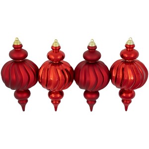 Northlight 2-Finish Commercial Size Finial Shatterproof Christmas Ornaments - 10" - Red - Set of 4 - 1 of 4