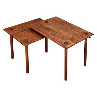 Solid Wood End Table with Pull Out Extension and Grain Details Brown - The Urban Port