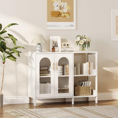 Buffet Sideboard Cabinet, Wooden Buffet Cabinet with Storage With Glass Doors