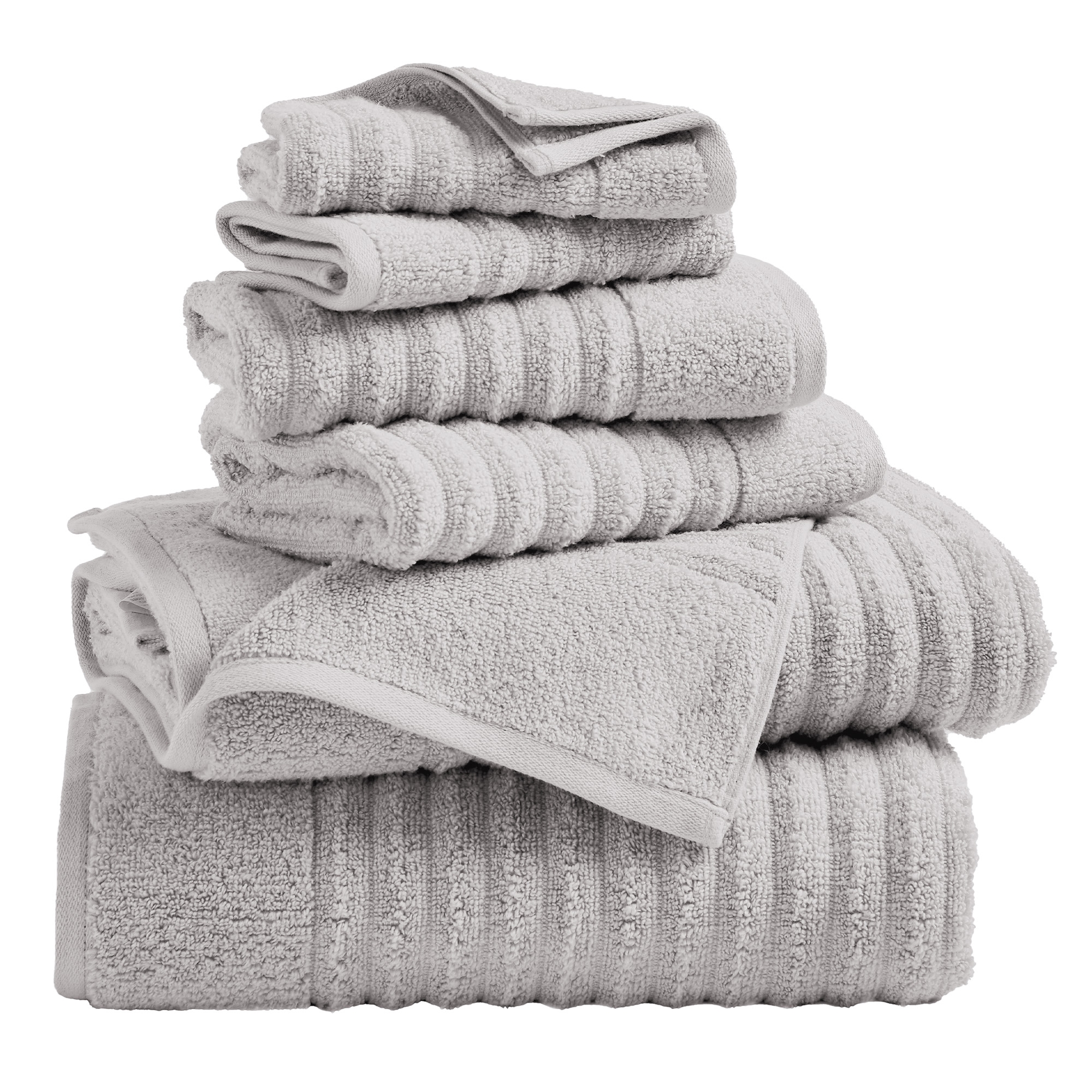 Luxury Cotton Ribbed Texture Towel Set - Great Bay Home (6 Piece Set, Soft Grey)