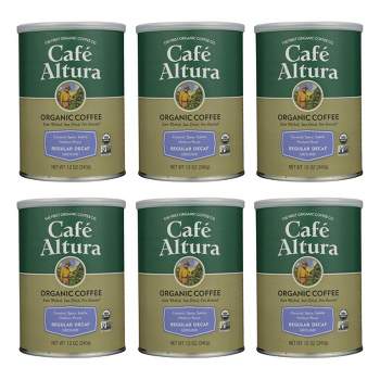 Cafe Altura Organic Regular Roast Ground Coffee Decaf - Case of 6/12 oz Canisters