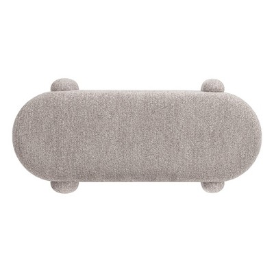 Moss Green Oval Bouclé Storage Bench with Rubberwood Legs