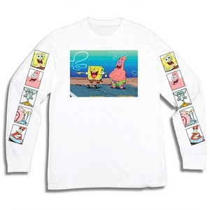Mens Spongebob Squarepants Shirt - SpongeBob, Patrick & Krusty Krab Long Sleeve Tee (White Sponge, Small) - 1 of 4