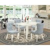 Dining Table Set 4 Chairs - Linen Fabric Blue & White - Modern Wood Kitchen Set - 2 of 4
