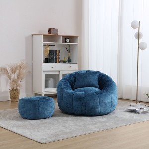 ORRD Pumpkin Shape Bean Bag Chair with Ottoman, Plush Chenille Reading Chair & Lounge Sofa with Pillow for Adults, Living Room, Bedroom，Beige - 1 of 4