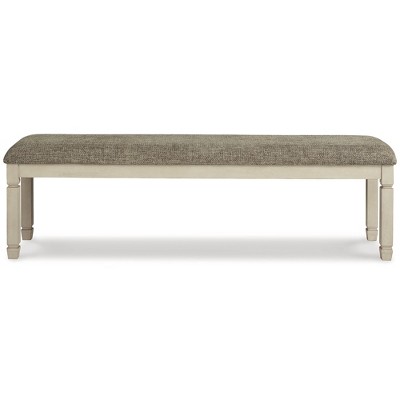 Antique Cream and Gray Upholstered Dining Bench