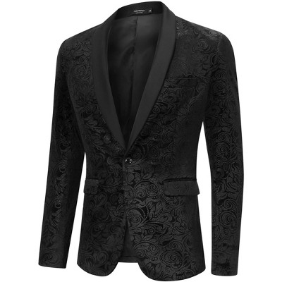 YesFashion Men's Gold-Foil Printed Suit Jacket Blazer with Velvet-Like Base Fabric Black S — фото 2
