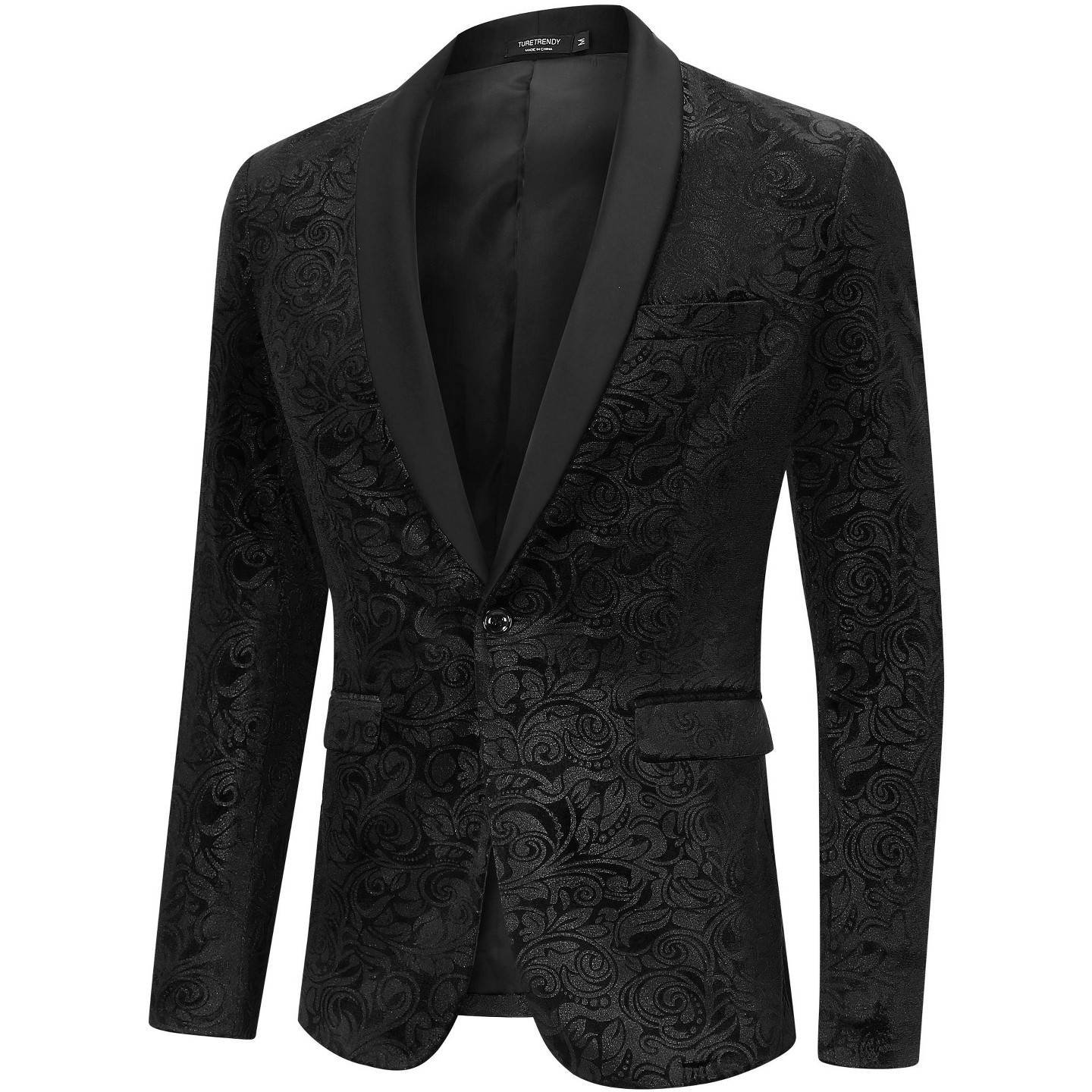 Мужской пиджак YesFashion Gold-Foil Printed Suit Jacket Blazer with Velvet-Like Base Fabric Black, цвет: Золотой — фото 2