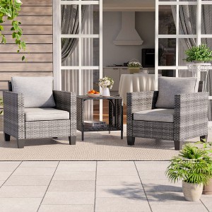 Sonkuki 3-Piece Patio Sofa Set Outdoor Wicker Rattan Furniture Set Conversation Set with Side Table, Cushions - 1 of 4