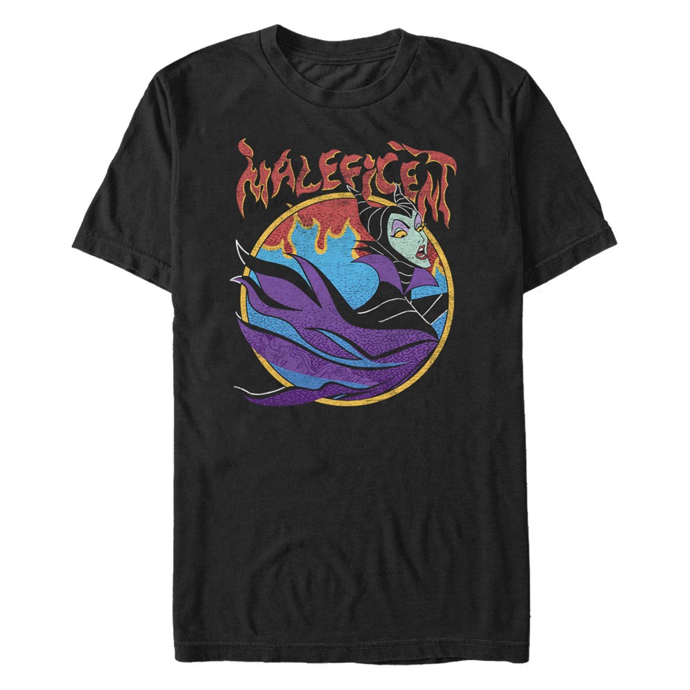Disney Men's Sleeping Beauty Maleficent Vintage Inspired Flame Portrait, Short Sleeve T-Shirt - Black