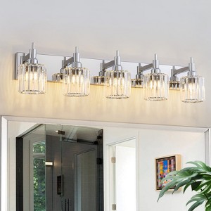 LLHZSY 3/4/5-Light Modern Bathroom Crystal Vanity Light with Round Lampshade -Light Modern Bathroom Wall Light Fixtures-Chrome/Black - 1 of 4