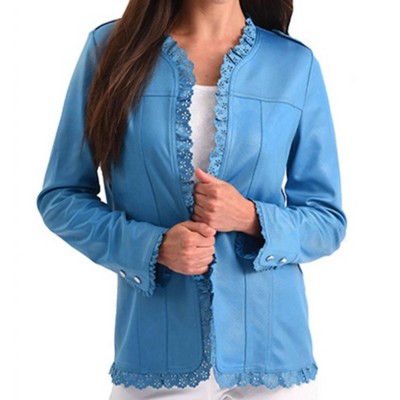 Women's Microfiber Leather Laser Cut Open Jacket - ANGEL