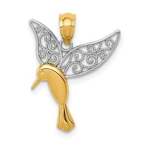 Black Bow Jewelry 14k Yellow Gold & White Rhodium Filigree Hummingbird Pendant, 16mm - 1 of 4