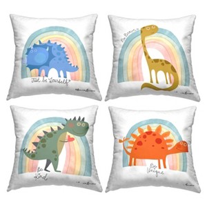 1pc 18"x18" Stupell Industries Inspiring Dinos and Rainbow Square Kids' Throw Pillow - 1 of 4