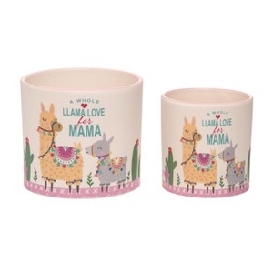 Transpac Dolomite 5.25 in. Multicolor Spring Mama Llama Planters Set of 2 - 1 of 2