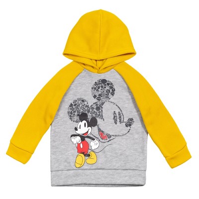 Disney Mickey Mouse Toddler Boys Fleece Raglan Pullover Hoodie Yellow/Gray 