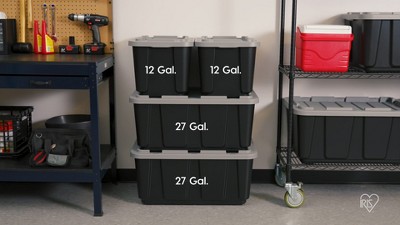 Black Heavy-Duty Stackable Plastic Storage Bins with Lids, Set of 4