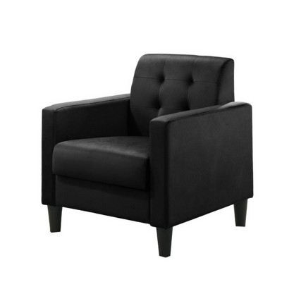 GlasFlength Accent Chairs Velvet Accent Armchair with Tufting Thick Velvet Upholstery Delicate Tufted Pattern Fits Guest Room, Black, 27"*22"*20"