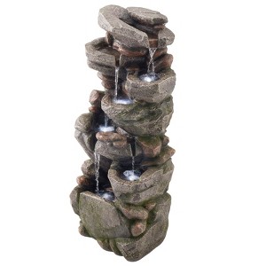 VEVOR Outdoor Water Fountain, 38.98 in Height Fountain and Waterfall,7-Tier Floor Standing Rock-Shaped Cascading Fountains with Light and Pump,Brown - 1 of 4