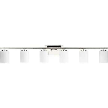 Progress Lighting Replay 6-Light Bath Vanity in Polished Nickel with Etched Glass Shades