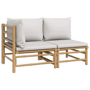 vidaXL Patio Furniture Set - 2 Piece Loveseat Sofa w/Light Gray Cushions, Bamboo Modular Design for Garden/Patio/Deck - 1 of 4