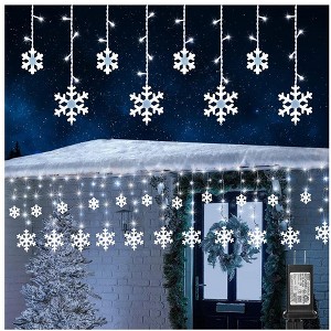 Itopfox 1 Set 17.22ft 264 LED Snowflake Icicle Lights 22 Drops 8 Modes Connectable Plug In Waterproof Christmas Lights for Indoor Outdoor Decor - 1 of 4
